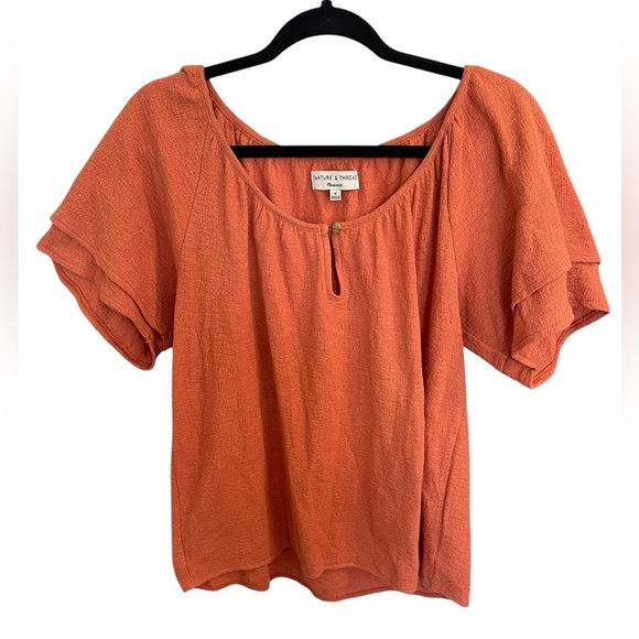 Madewell Texture & Thread Tiered Sleeve Top Orange Scoop Neck - Size Medium - Picture 1 of 8